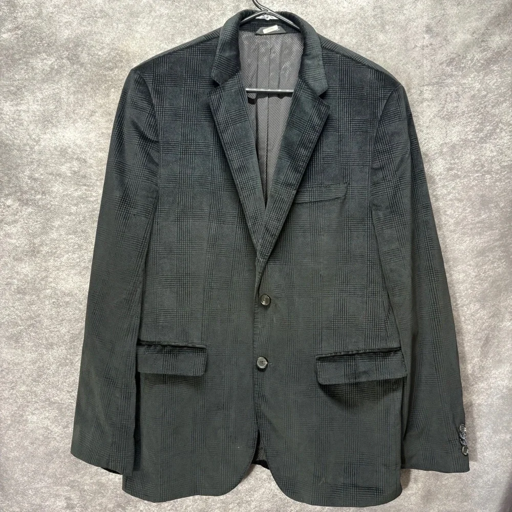 Hugo Boss The James 3 Black Velvet Plaid Sport Coat Blazer Mens 42R Sleek Modern